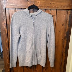 LL Bean 100% Cashmere Zip Up Hoodie, Grey, Size M